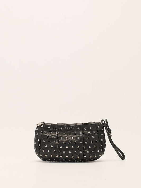 Black Studded Leather Clutch