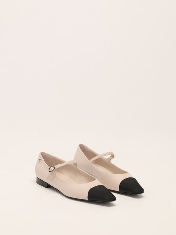 Beige & Black Two-Tones Mary Jane Flats