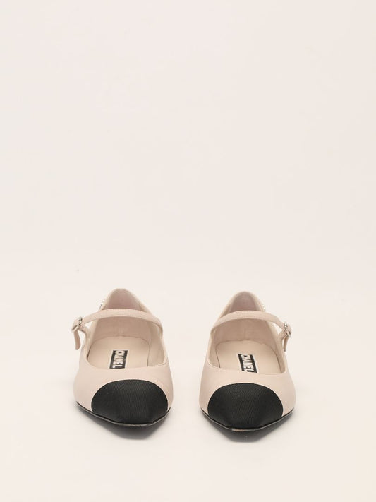 Beige & Black Two-Tones Mary Jane Flats