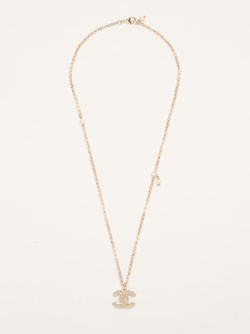 Gold CC Strass Pearl Pendant Necklace