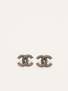 Silver Tone CC Logo Earrings