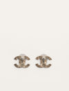 Silver Tone CC Logo Earrings