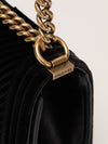 Black Old Medium Chevron Velvet Boy Bag With GHW