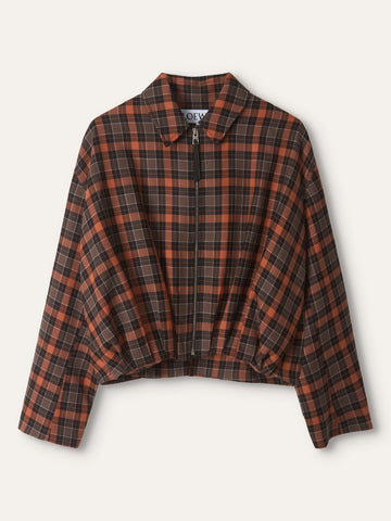 Orange & Brown Draped Check Jacket