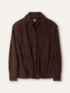 Brown Suede Draped Long-Sleeved Shirt