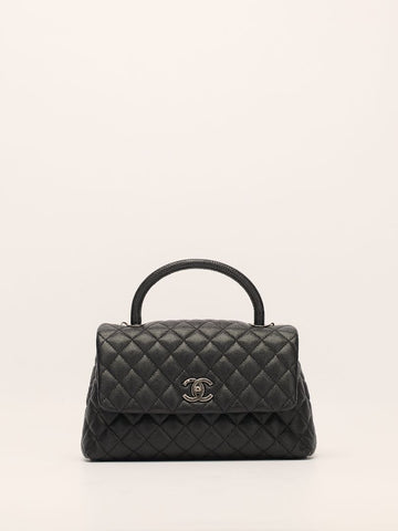 Black Medium Quilted Caviar Coco Handle Flap Bag With SHW