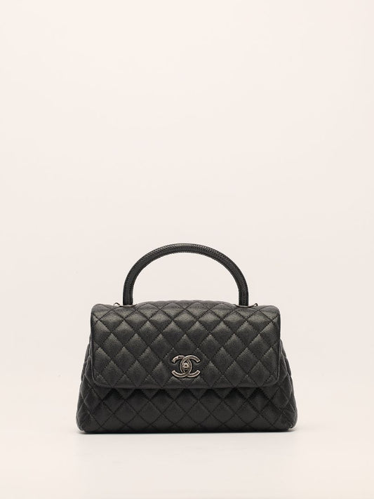 Black Medium Quilted Caviar Coco Handle Flap Bag With SHW