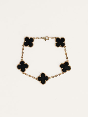 Yellow Gold Vintage Alhambra Black Onyx 5-Motif Bracelet