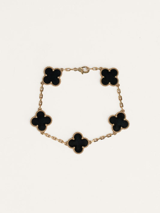 Yellow Gold Vintage Alhambra Black Onyx 5-Motif Bracelet
