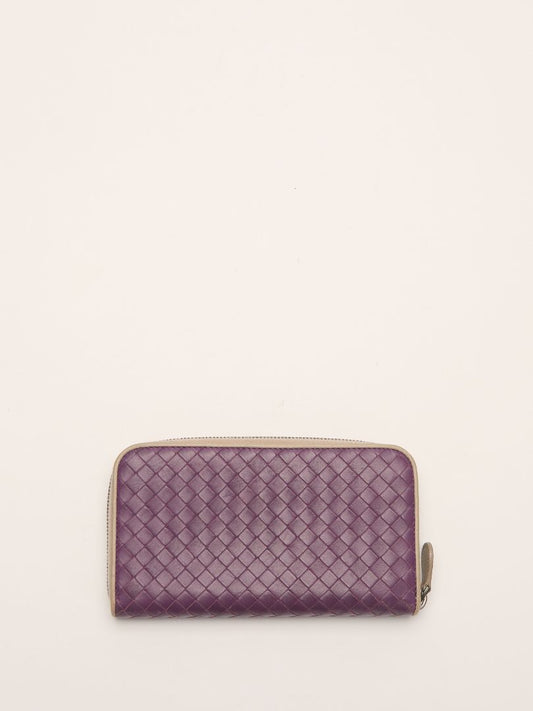 Purple Intrecciato Zip Wallet
