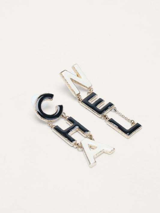 Black & White CHA-NEL Logo Earrings