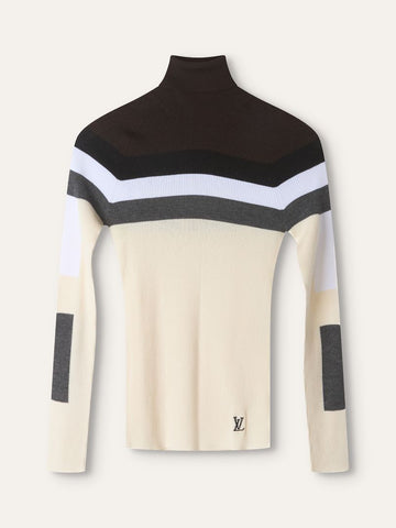 Cream & Brown Striped Turtle Neck Sweater