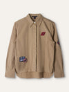 Tan Button-Up Shirt With Embroidered Patches