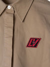 Tan Button-Up Shirt With Embroidered Patches