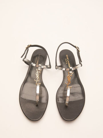 Metallic Silver T Strap Sandals