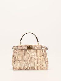 Beige & Multi Mini Python Leather Peekaboo Handbag