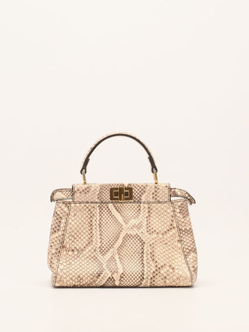 Beige & Multi Mini Python Leather Peekaboo Handbag