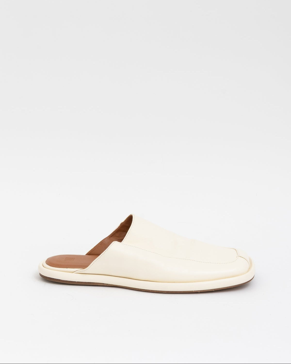 Camilla and Marc Cream Leather Square Toe Flat Mules