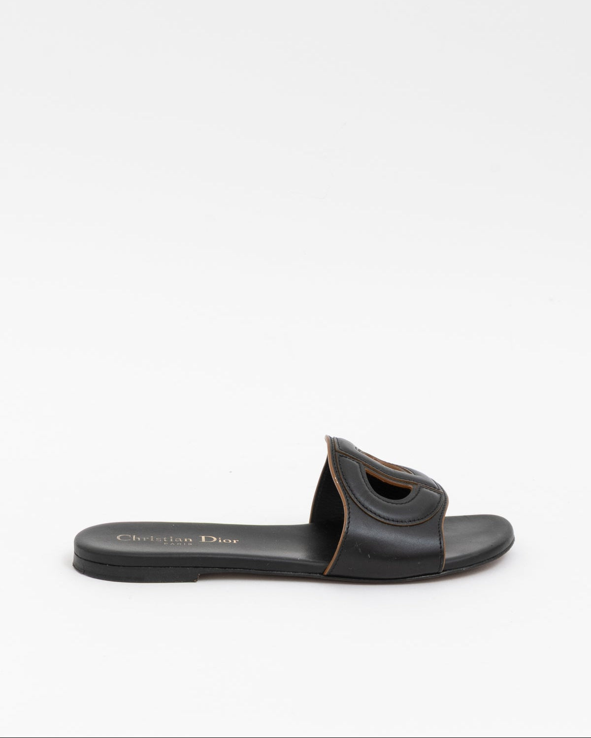 Dior Logo Slides in Black Leather