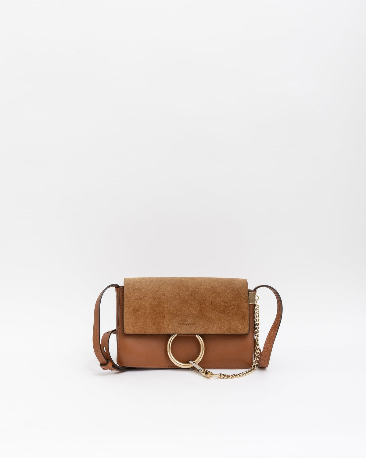 Chloé Small Faye Shoulder Bag in Tan Leather and Suede