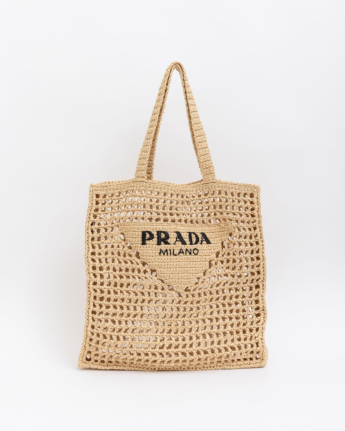 Prada Crochet Tote Bag in Natural Raffia Effect