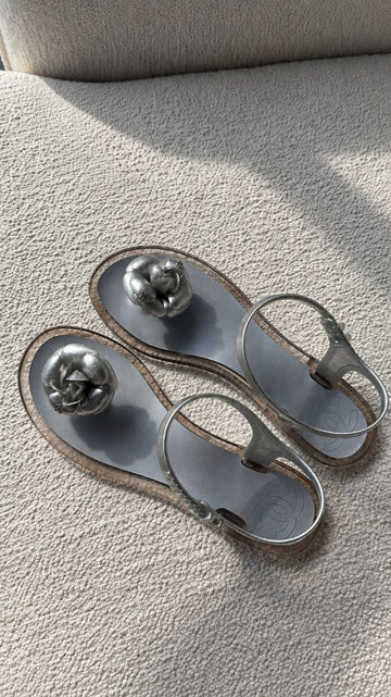 Silver Glitter Camellia Jelly Sandals