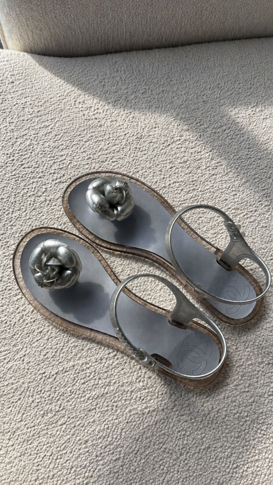 Silver Glitter Camellia Jelly Sandals