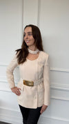 Raw Ivory Wool-Crepe Belted Jacket With GHW 38