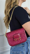 Pink Mini Rhinestone Horsebit 1955 Shoulder Bag With GHW