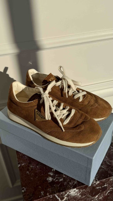Brown & White Logo Suede Sneakers