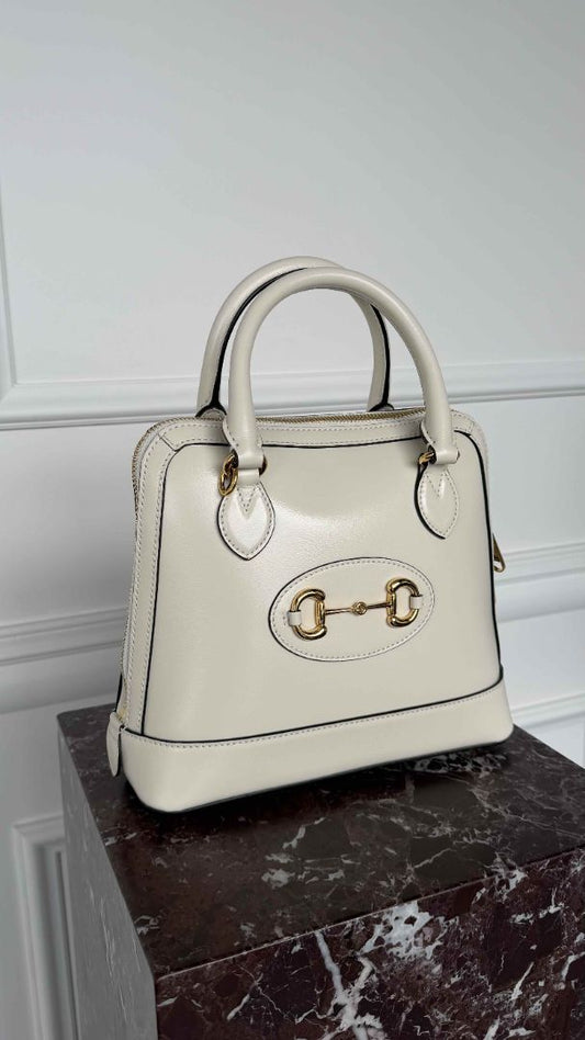Ivory Small 1955 Horsebit Top Handle Bag With GHW