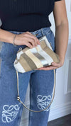 Neutral & Silver Small Fendi First Suede Clutch Bag With SHW