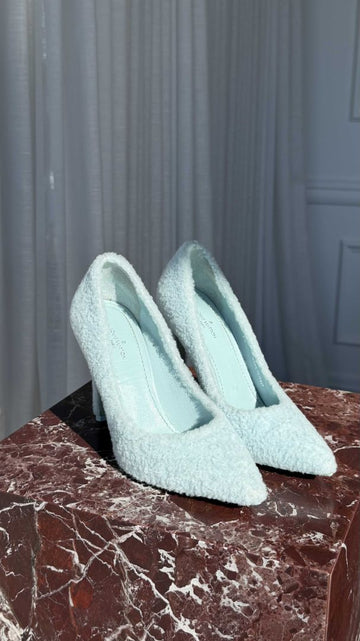 Light Blue Shearling Suzy Pumps