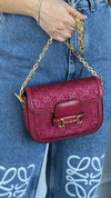 Pink Mini Rhinestone Horsebit 1955 Shoulder Bag With GHW
