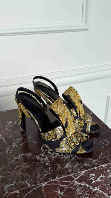 Gold Cloth Sling Back Heeled Sandals