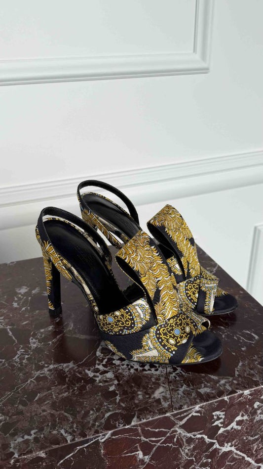 Gold Cloth Sling Back Heeled Sandals