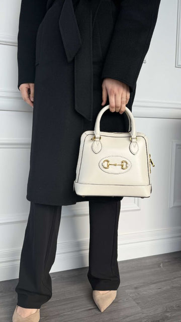 Ivory Small 1955 Horsebit Top Handle Bag With GHW