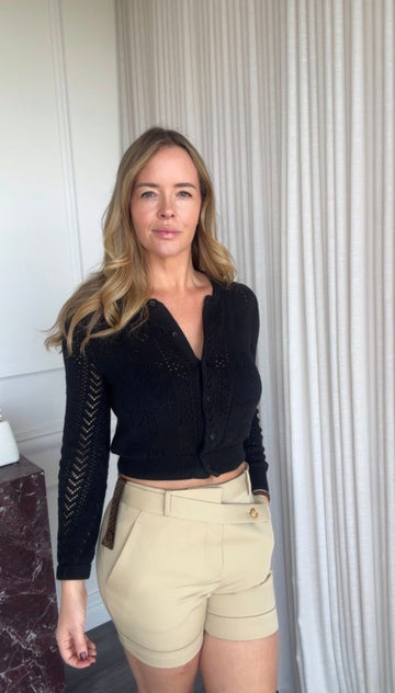 Beige Tailored Shorts With Monogram Tab