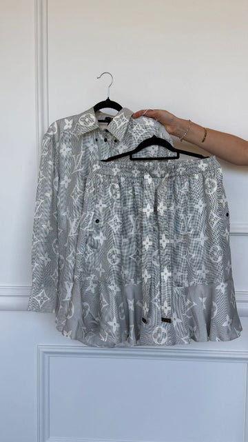 Black & White Mahina Monogram Shirt & Skirt Set