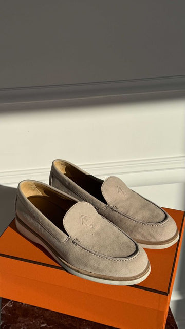 Grey Beige Low Loafers