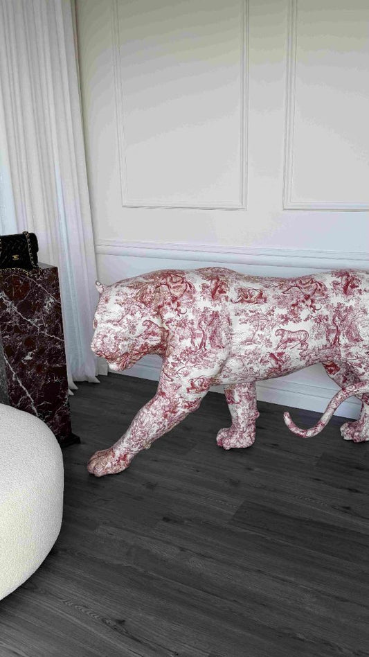 White & Red Toile De Jouy Fiberglass Tiger