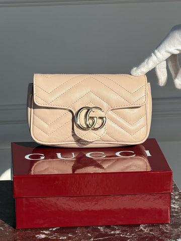 Pink Beige Mini GG Marmont Shoulder Bag With GHW