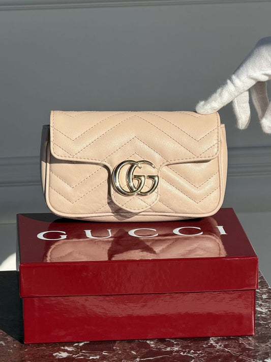 Pink Beige Mini GG Marmont Shoulder Bag With GHW