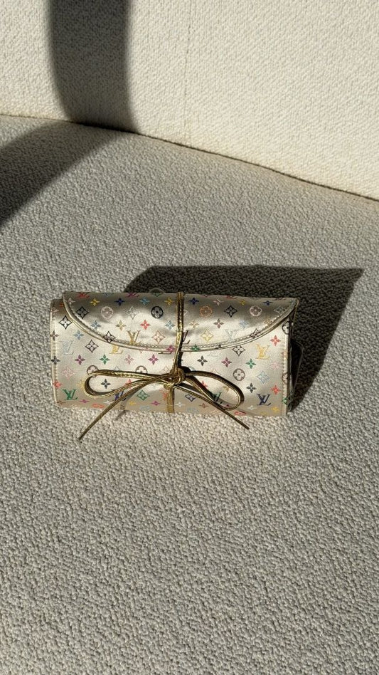Cream & Multi Colour Monogram Foldable Jewellery Case