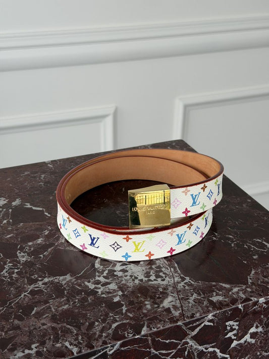 White Monogram Takashi Murakami Belt With GHW