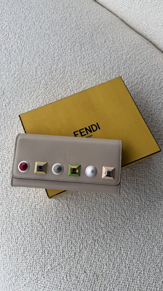 Beige Rainbow Stud Tube Wallet