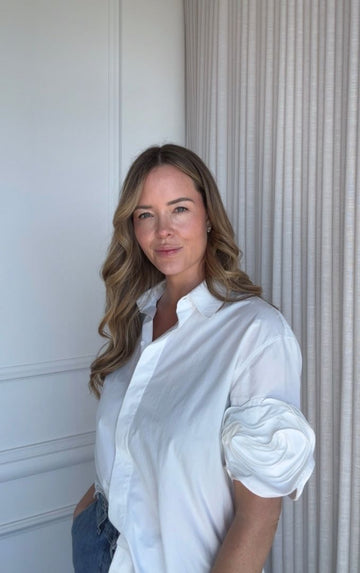White Blouse With Rose Detail Sleeve