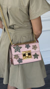 Pink Small Embroidered Padlock Shoulder Bag With GHW