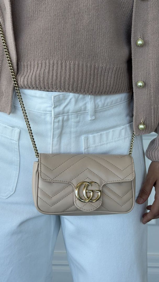 Pink Beige Mini GG Marmont Shoulder Bag With GHW