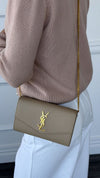 Dark Beige Uptown Leather Chain Wallet With GHW